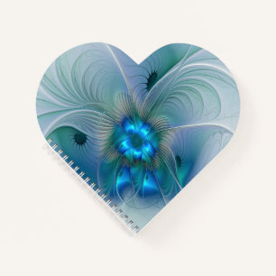 Staande ovaties, abstract blauw turquoise fractaal notitieboek