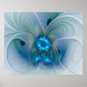 Staande ovaties, abstract blauw turquoise fractaal poster