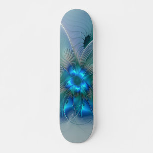 Staande ovaties, abstract blauw turquoise fractaal skateboard