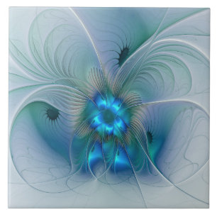 Staande ovaties, abstract blauw turquoise fractaal tegeltje