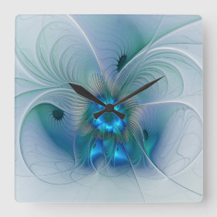 Staande ovaties, abstract blauw turquoise fractaal vierkante klok