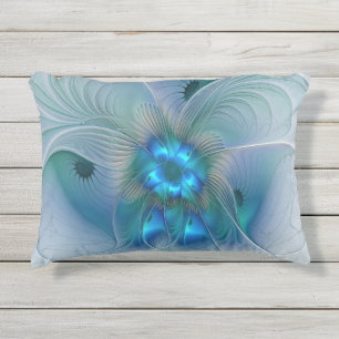 Staande ovaties, Abstract Blauwe Turquoise Fractal Buitenkussen