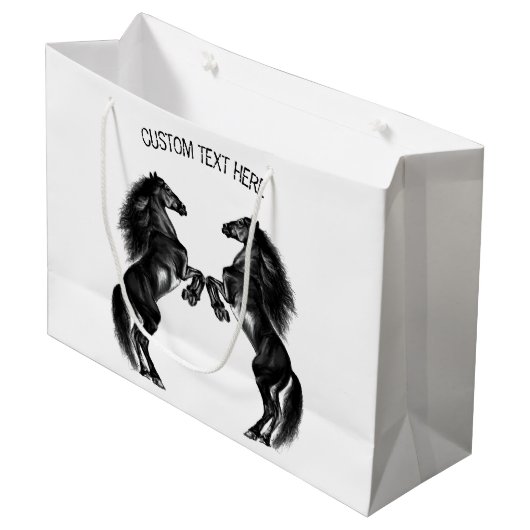 Staande Paarden Gift Bag met Aangepaste Tekst Groot Cadeauzakje (Voorkant Gekanteld)