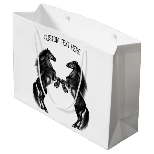 Staande Paarden Gift Bag met Aangepaste Tekst Groot Cadeauzakje (Achterkant Gekanteld)