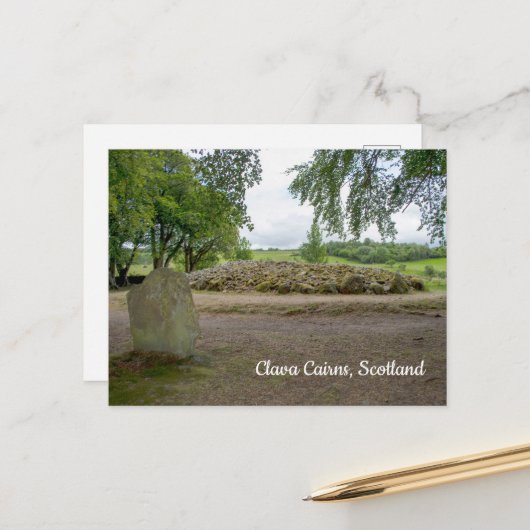 Staande steen bij Clava Cairns, Schotland Briefkaart (Voorkant / Achterkant in situ)