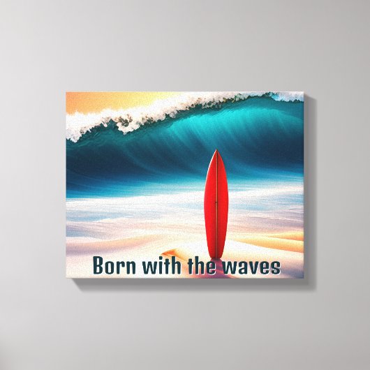 Staande surfplank in strandzand canvas afdruk (Voorkant)