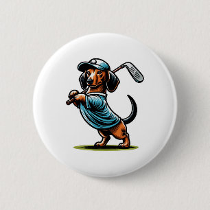 Staande Teckel Wiener Dog Golfclub Swingend Ronde Button 5,7 Cm
