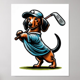 Staande Teckel Wiener Dog Slingert Golfclub  Poster