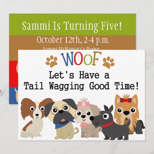 Staart kwispelende hond verjaardag uitnodiging (Voorkant / Achterkant)