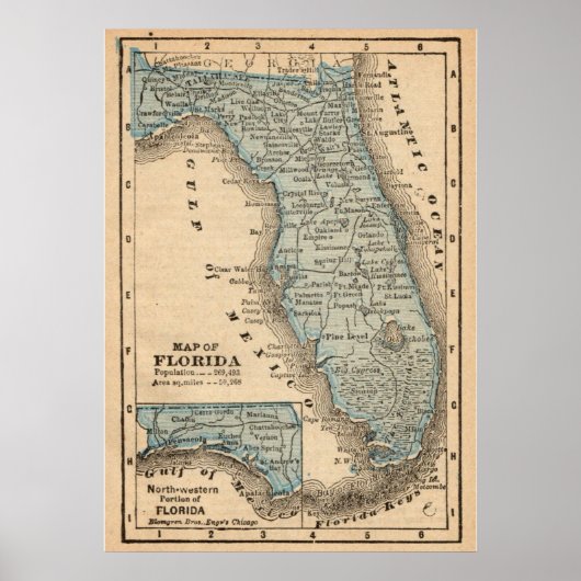  staat Florida Map 20x28 Poster (Voorkant)