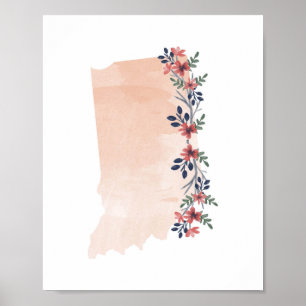 Staat Indiana Floral Waterverf Poster
