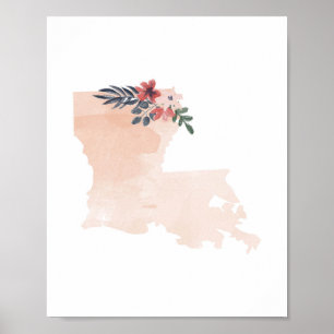Staat Louisiana Floral Waterverf Poster