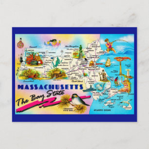 Staat Massachusetts Kaart Ansichtkaart