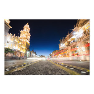 Staat Morelia Michoacan bij nacht Foto Afdruk