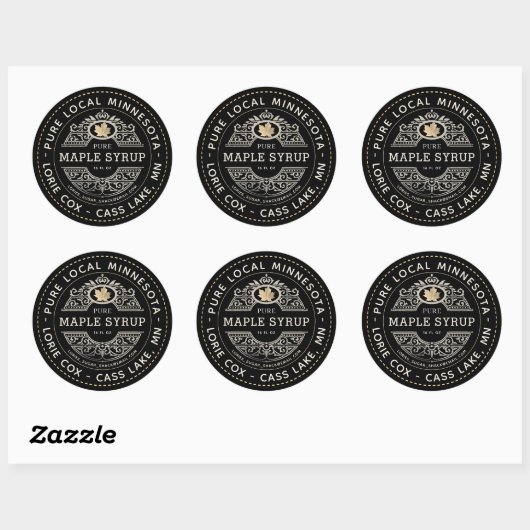 Staat Naam Gold Leaf Maple Syrup Black Ronde Sticker (Vel)