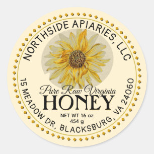 Staat Naam Raw Honey  Zonnebloem Geel Ronde Sticker