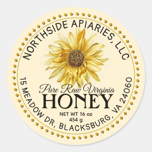 Staat Naam Raw Honey Zonnebloem Geel Ronde Sticker (Voorkant)