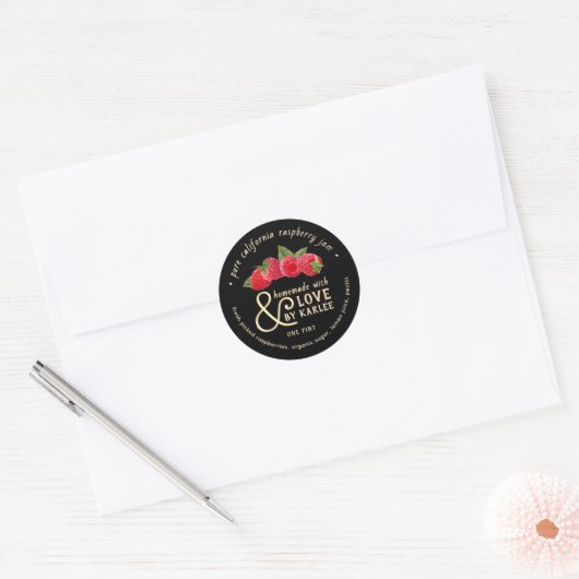 Staat Naam Zelfgemaakt met Liefde Pure Raspberry J Ronde Sticker (Envelop)