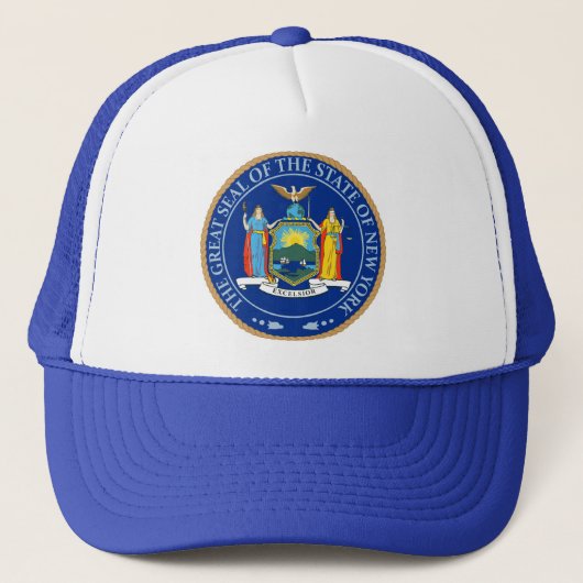 Staat New York Flag Seal Trucker Hat Trucker Pet (Voorkant)