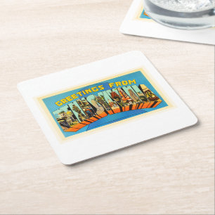 Staat Pennsylvania PA Vintage Travel Souvenir Vierkante Kartonnen Onderzetter