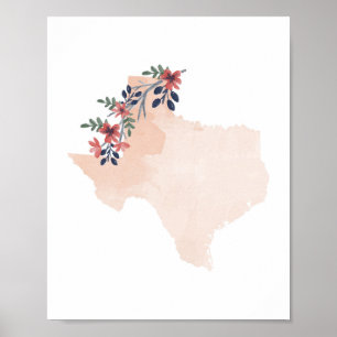 staat Texas Floral Waterverf Poster