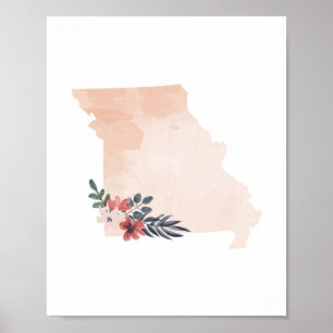 Staat van de Waterverf Missouri Floral Poster