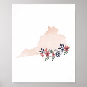 Staat Virginia Floral Waterverf Poster