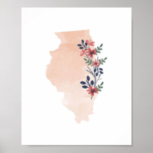 Staat Waterverf Illinois Floral Poster