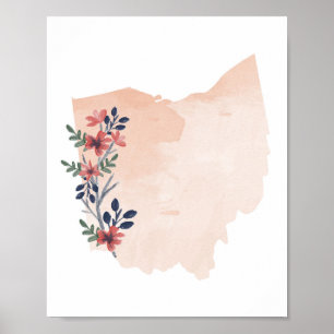 Staat Waterverf Ohio Floral Poster