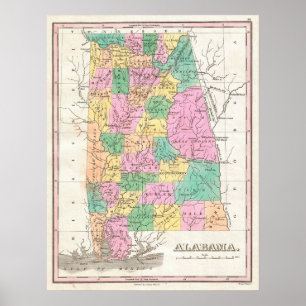  staatskaart van Alabama (1827) Poster