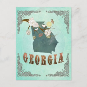 staatskaart van Georgië - turquoise blauw Briefkaart