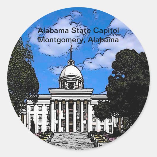 Staatskapitaal Alabama in Montgomery (Cartoon) Ronde Sticker (Voorkant)