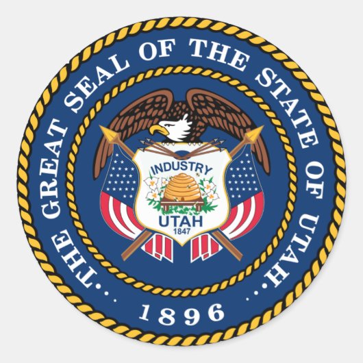 Staatszegel van Utah Ronde Sticker (Voorkant)