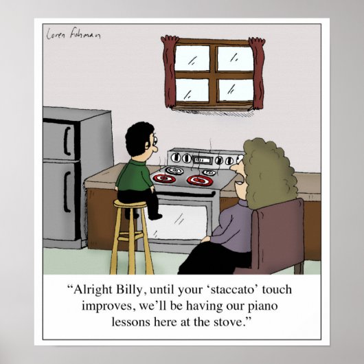 Staccato Touch Piano Lesson Stove Cartoon Poster (Voorkant)