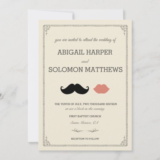 stache + kiss — Mustache & Lips Weddenschap Kaart (Voorkant)