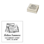 Stack of Books and Open Book Address Rubberstempel (Gestempeld)