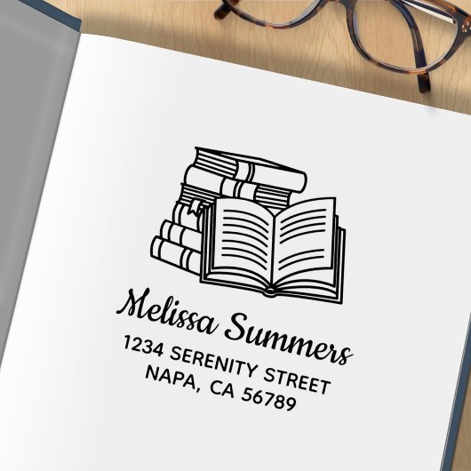 Stack of Books and Open Book Address Rubberstempel