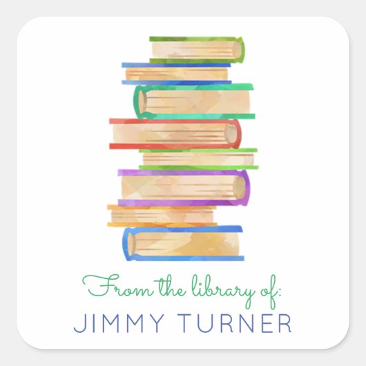 Stack of Books Library Bookplate Vierkante Sticker (Voorkant)