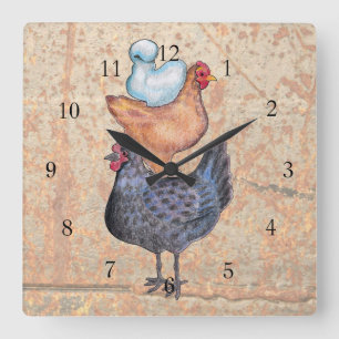 Stack of Chickens Wall Clock Vierkante Klok