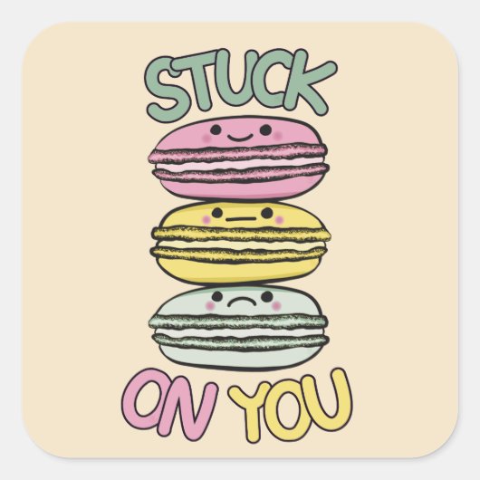 Stack of Cute Kawaii Macarons Vierkante Sticker (Voorkant)