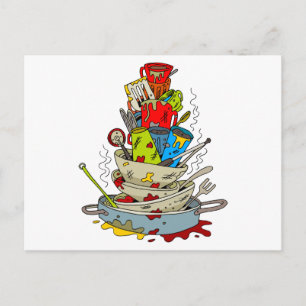 Stack of Dirty Dishes Cartoon Briefkaart