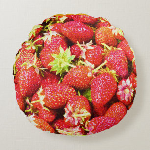 "Stack of Strawberries Fruit" Cute Photo. Bestel n Rond Kussen