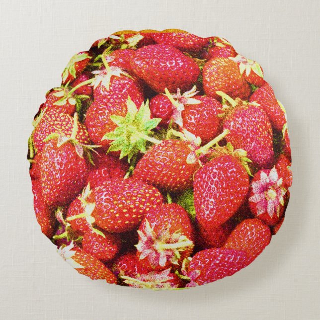 "Stack of Strawberries Fruit" Cute Photo. Bestel n Rond Kussen (Voorkant)