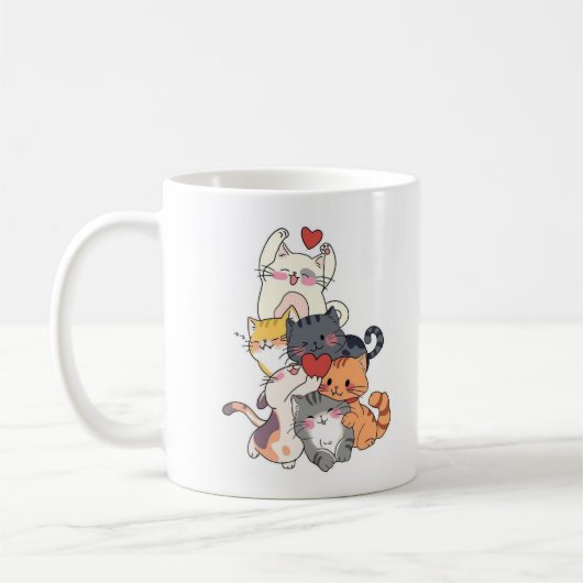 Stacked Cartoon Cats Mug (Gauche)