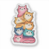 Stacked Cats Waterverf Art Schattige Sticker (Voorkant)