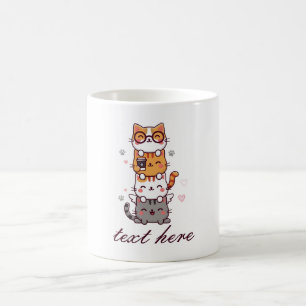 Stacked Cuteness: Schattige Katten Toren van vreug Koffiemok