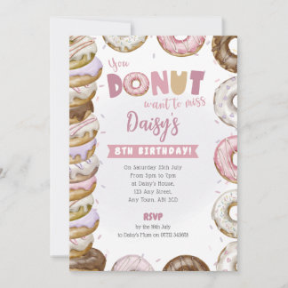 Stacked Donuts Verjaardagsuitnodiging Roze & Paars Kaart