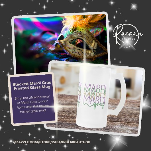 Stacked Mardi Gras Design Frosted Glass Mug