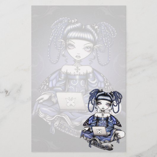 "Stacy" Cute Blue Lap Top Fairy Art Stationery Briefpapier (Voorkant)