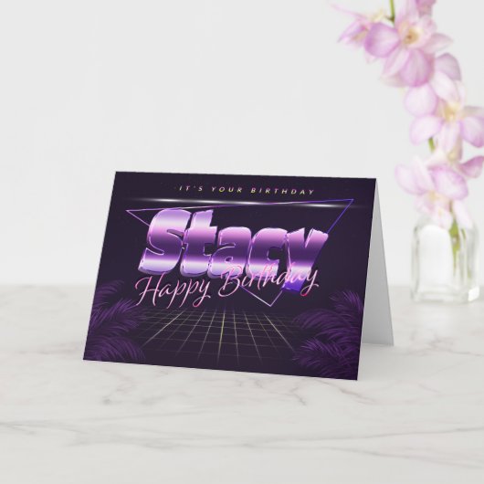 Stacy Nom Prénom lila retro Carte Anniversaire (Orchidée)